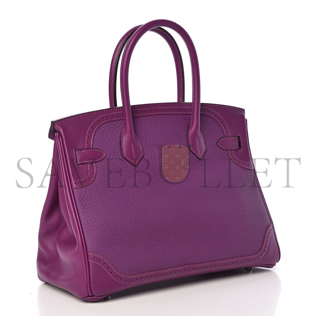 HERMÈS BIRKIN 30 LACE SERIES ANEMONE PURPLE SILVER BUCKLE 488484 (30*22*15cm)